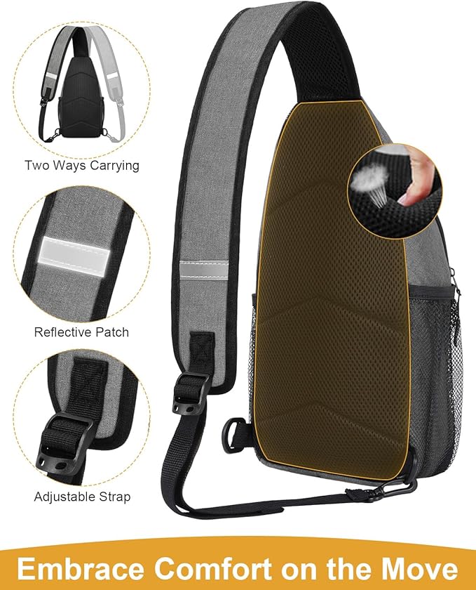 Pritent Crossbody Bags for Women Man Waterproof Sling Bag Backpack Trendy Casual Cross Body Bag with Convertible Shoulder Strap Chest Bag for Camping Hiking Travel Essentials (Grey, Medium)