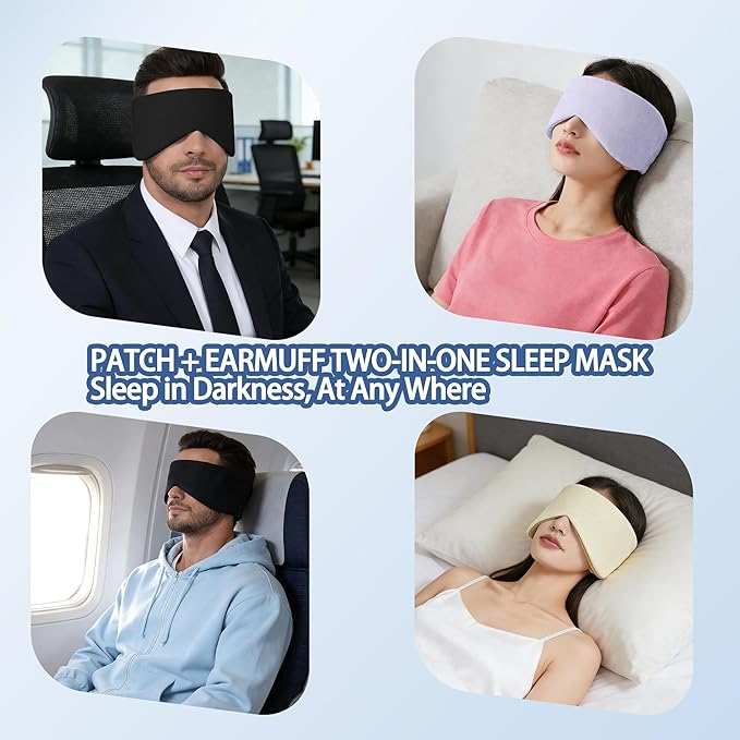Reversible Warm & Cool Sleep Mask Wrap-Around Blackout Eye Masks for Side Sleepers Adjustable Unisex Eye Cover for Travel Office & Rest Purple