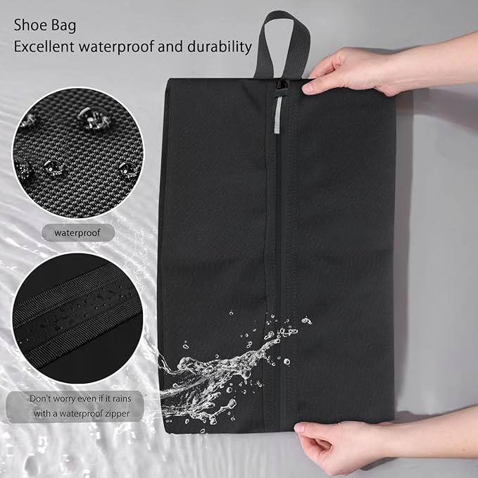 Shoe Bag for Travel, Waterproof Extra Large Shoe Storage Organizer with Handle, Multi-Functional Odor-Resistant Shoe Pouch for Gym, Soccer, Golf, Tennis Soccer Cleats Bag 16.5 x 9.8 Inches (Black)
