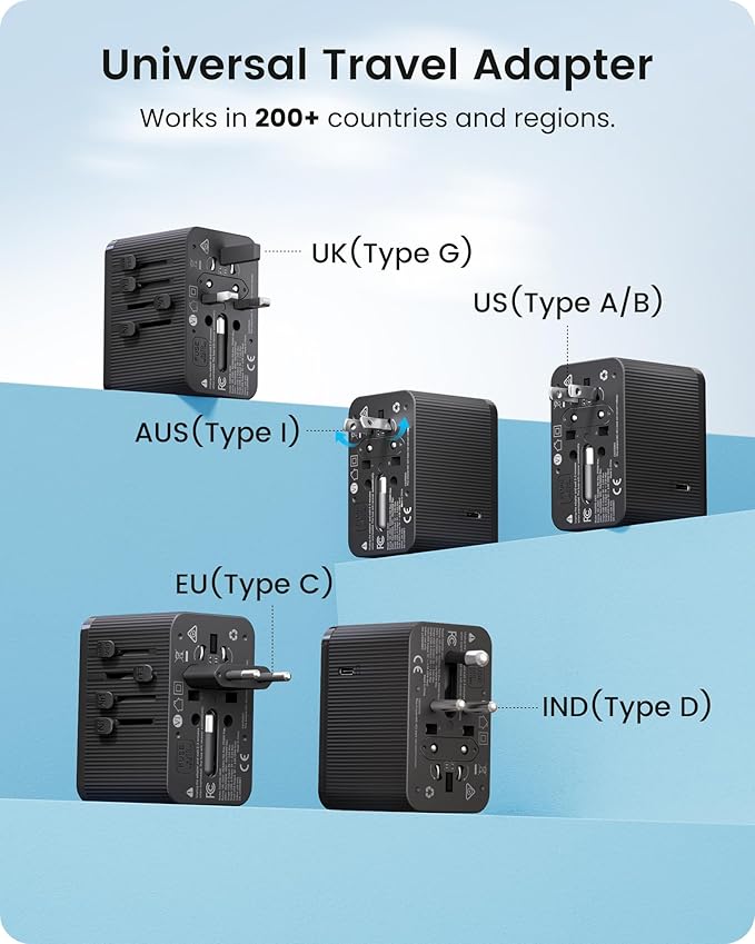 LENCENT 28W Universal Travel Adapter Kit, Type D/G/C/I/A International Adaptor with 3 USB C 2 USB A, Worldwide Charger for Europe UK Maldives Sri Lanka India Nepal Ghana Zimbabwe Tanzania Nigeria