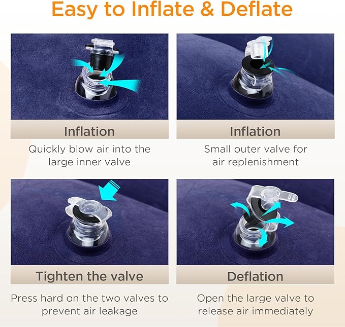 HOMCA Inflatable Travel Foot Rest Pillow (2-Pack) Adjustable Height Leg Pillow Fast Inflating Airplane Bed for Toddlers Footrest Pillow for Office, Airplane, Train, Cars, Home (Blue)