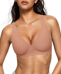 OEAK Womens Deep V Bras Wireless Comfortable Bra Supportive No Underwire Bras Tshirt Push Up Bralettes Plunge Seamless Bra