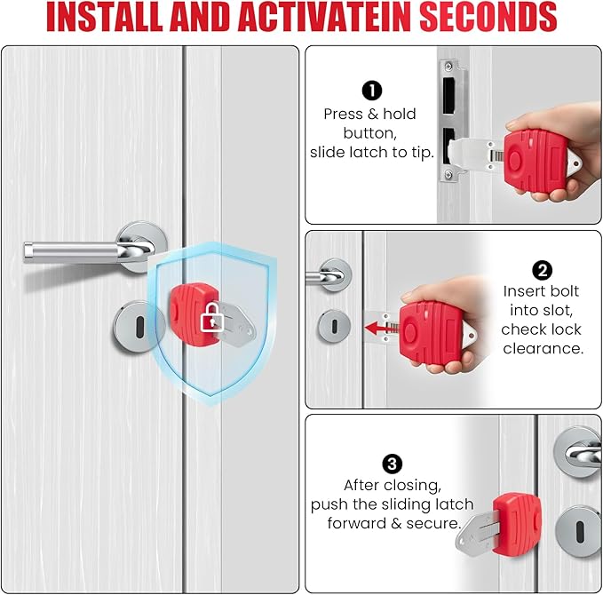 Portable Door Lock for Travel & Home - Hotel Door Locks for Travelers Security, Durable Travel Safety Device for Apartment Airbnb College, Home Security, Travel Essentials, Easy to Use