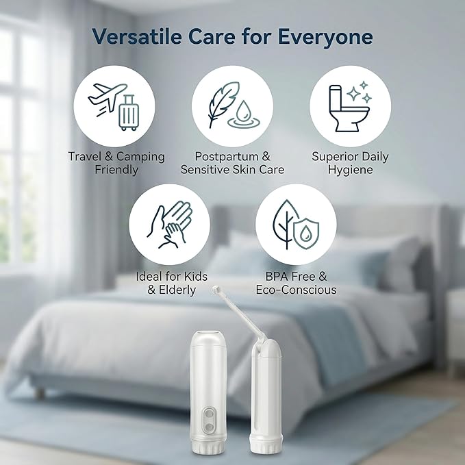 Portable Bidet Sprayer 180ml – Compact Handheld Travel Bidet Bottle for Personal Hygiene & Camping – Adjustable Gentle Water Spray, Lightweight & Easy to Carry for Fresh Cleaning Anywhere. Upgrade