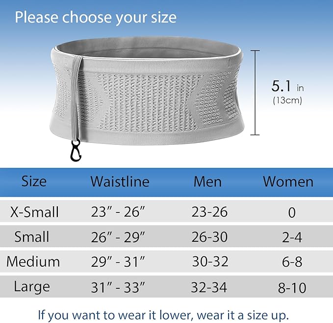 Adorila Slim Running Belt, No-Bounce Hidden Waist Pack with 360° Opening for Soft Flask, Cellphones, Keys or Gels, Grey, Small