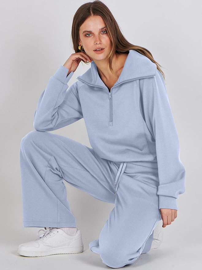 ANRABESS Women 2 Piece Outfits 2025 Fall Fashion Airport Wide Leg Pants Lounge Set Leisure Travel Vacation Clothes Sweatsuits