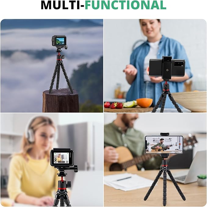 AKASO Action Camera Accessories Kit Compatible with AKASO Action Camera EK7000/Brave 4/Brave 7 LE/Brave 7/Brave 8/V50X/GoPro Hero12/11/10/ 9/8 Max/DJI Osmo Action (Flexible Selfie Stick Tripod)