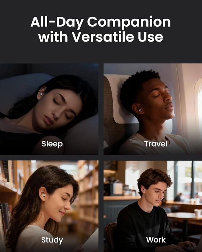 Ear Plugs for Sleeping All-Night Wear without Ear Pain Side Sleeper Patent Qufits Eartips Ultra-Comfy Reusable Earplugs for Sleep, Focus, Study, Travel, 23dB Noise Reduction - Beige