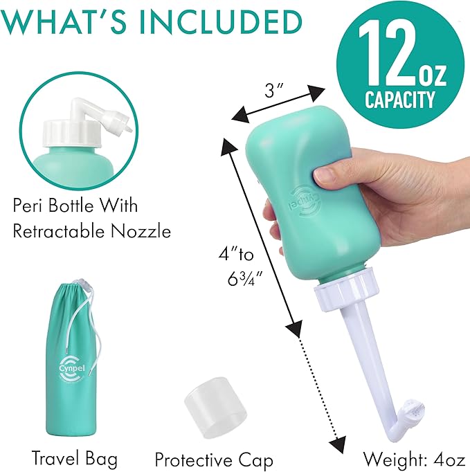 Cynpel Peri Bottle - Postpartum and Perineal Care - FSA HSA Eligible - Portable Hand Held Travel Bidet Sprayer for Women or Men - Handheld Jet Spray Bottle for Toilet - Pack of 1 - Blue