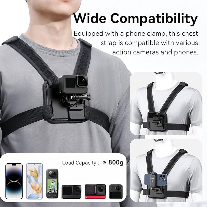 ULANZI Phone Chest and Head Mount Kit for POV Sets - Hands Free Phone Holder Support Vertical Shots, Compatible with iPhone, GoPro Hero, DJI Osmo Action, Insta360, Smartphones
