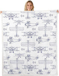 Airplane Kids Throw Blanket,Hand-Painted American Aircraft Toddler Bed Blanket for Girls Boys Adults,Air Vehicles Cartoon Fleece Blanket,Blue White Fuzzy Blanket,40 x 50 Inches