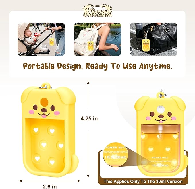 Dog Silicone Case for Touchland Hand Sanitizer Spray with Keychain, Compatible with Power Mist & Glow Mist 1 FL Oz/30ML for Touchland Case, Cute Travel Cover Sleeve