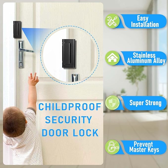 Door Reinforcement Lock, 4PACK Home Security Door Lock Withstands 800 lbs, Childproof Top Door Lock Latch for Toddlers Safety, Inside Night Defender for Inward Swinging Doors