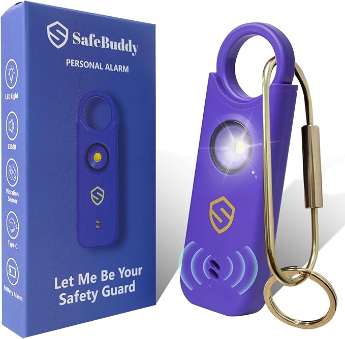 Personal Alarm for Women, Men, Kids, Elderly, Self Defense - Designed by Women 140DB Extra Speakers Alarm with Strobe Light, Rechargeable, Safety Alarms and Premium Keychain (Elegant Purple)