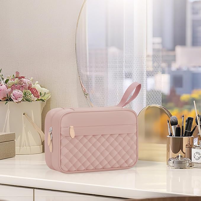 Vankor Large Travel Toiletry Bag for Women with Hanging Hook, Waterproof TSA Approved Cometic Toiletry Bag Organizers Leakproof Make up Bags for Women Pink