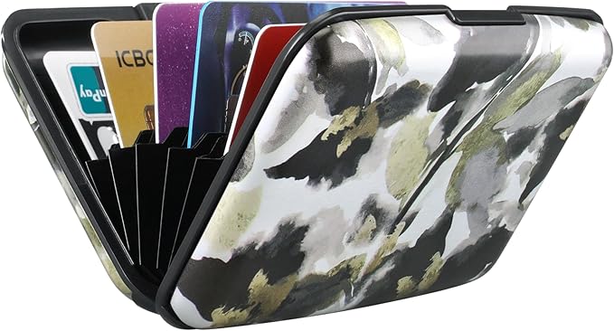 ELFISH Mini RFID Aluminum Wallet Credit Cards Holder Business Card Case Metal ID Case for Men Women(Flowers in Ink Painting)