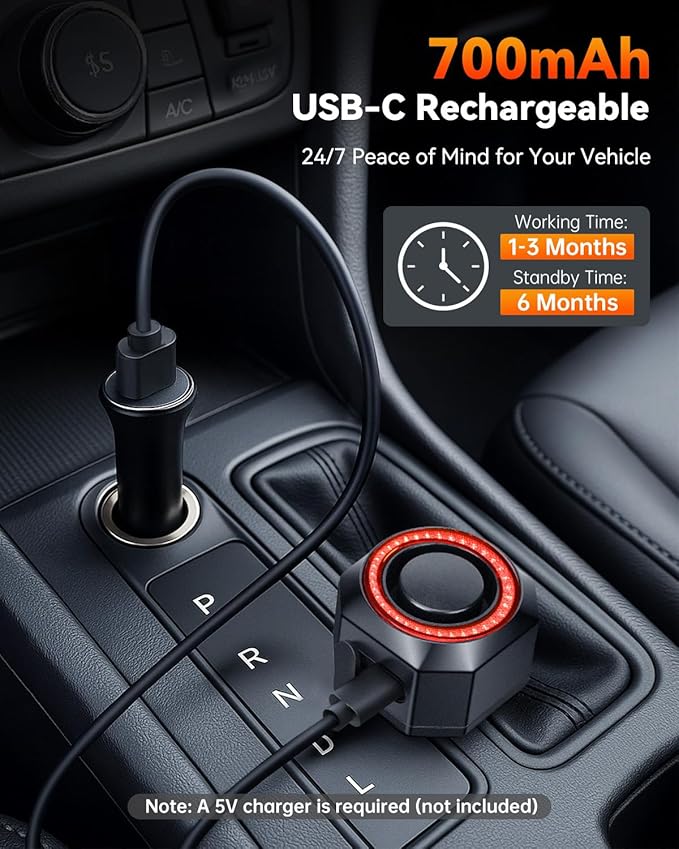 Car Alarm System, 120dB with Motion Sensor Alarm & Red Light, Wireless Remote Anti Theft Car Device, USB Rechargeable Vehicle Security Alert Security Lights for Car, RV, SUV, Truck (Upgrade 5.0)