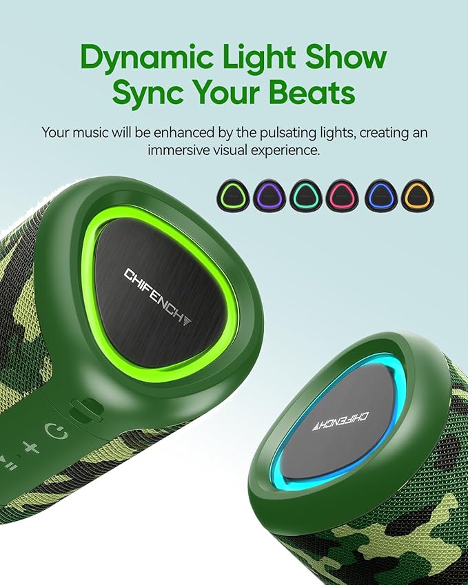 Portable Bluetooth Speaker Beach Essentials: Powerful Crystal Clear Sound/Dynamic Light/IPX5 Waterproof/All Day Playtime/Wireless BT 5.3/TWS Paring, Mom Gifts, Outdoor|Travel|Camping|Pool Accessories
