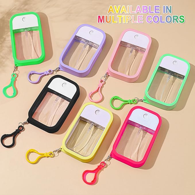 Refillable Hand Sanitizer Spray Bottle Keychain - 1oz / 30ml Leakproof Empty Spray Bottle with Silicone Case, Funnel & Clip,Portable Mini Travel Sanitizer Holder for Purse, Pocket, Gym Bag