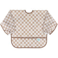 Bumkins Sleeved Bib for Girl or Boy, Baby and Toddler for 6-24 Mos, Essential Must Have for Eating, Feeding, Baby Led Weaning Supplies, Long Sleeve Mess Saving Food Catcher, Soft Fabric, Beige Check
