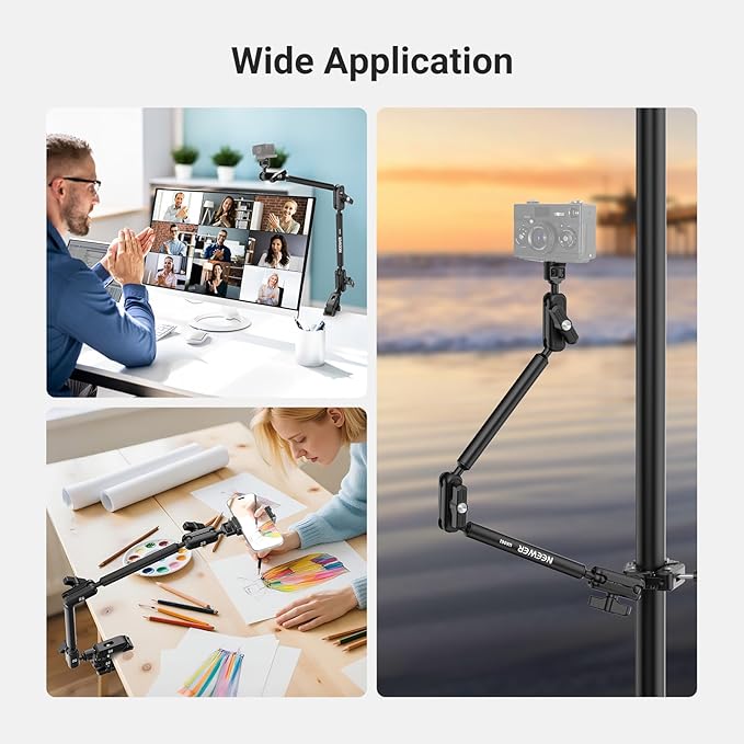 NEEWER Basics Magic Arm Table Stand, 55 cm Microphone Arm Overhead Mobile Phone Holder Desk with 1/4" 3/8" Threads for ARRI, for DSLR Action Cam Webcam Mic LED Light for Video Reinforcement, UA061