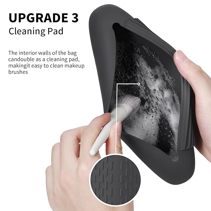 AGIKET Silicone Makeup Brush Holder Travel Cosmetic Bag：Soft Portable Cosmetic Face Brushes Holder with Upgrade Anti-Fall Out Magnetic Closure, Large Travel Makeup Brush Case - Grey