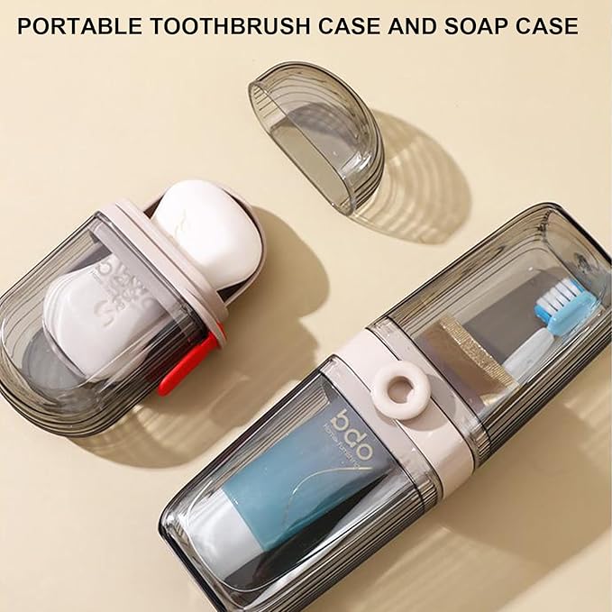Toothbrush Travel Case & Travel Soap Holder Dish Tray Set of 2, Portable Clear Toothbrush Holders with Cover Leakproof Bar Soap Holder for Traveling School Camping Business Bathroom