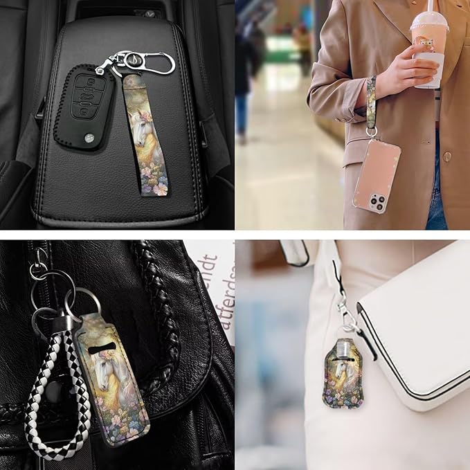 Suobstales 3Pcs Travel Bottles Keychain Holder Set,Travel Bottle Sleeves+Neoprene Chapstick Holders+Lanyard Keychain