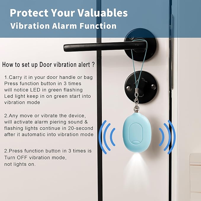 Door Stopper Security Alarm, Door Stopped Alarm When Opened, 130dB Loud Portable Vibration Sensor Door Stop Alarm with LED Flashing, USB Rechargeable for Travel Hotel Home Apartment Safety