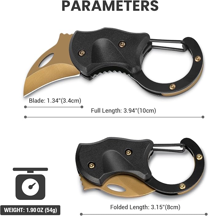 FUNBRO Small Pocket Knife for Men, Cool Folding Knife Box Cutter with 1.34inch Sharp Blade, EDC Knives Tool for Everyday Carry, Great Gift for Men (Gold)