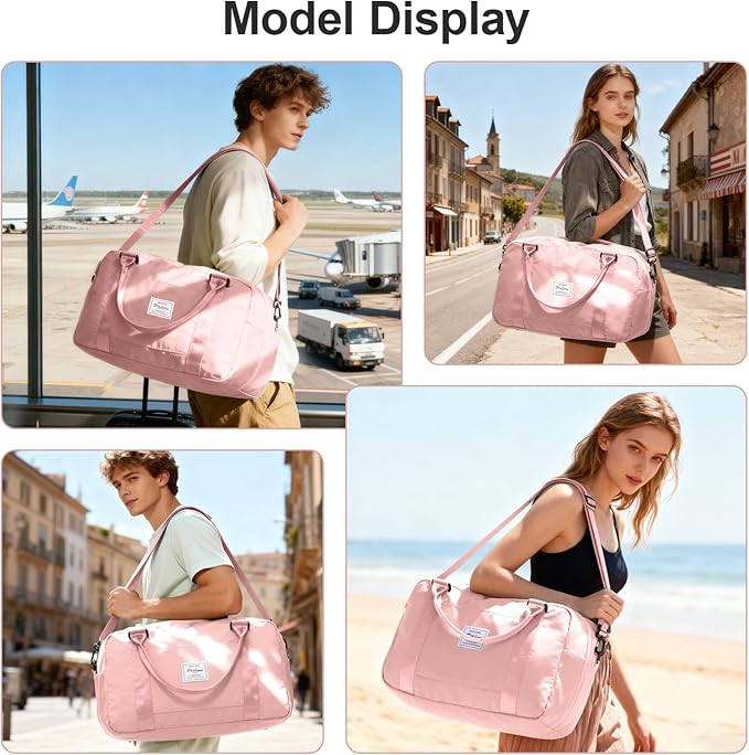 Vacuum Travel Bag for Women with Air Pump, Personal Item Carry on Bags with Seal Compression Pocket for Airlines, Weekender Overnight Bag for Women with Toiletry Bag，Pink