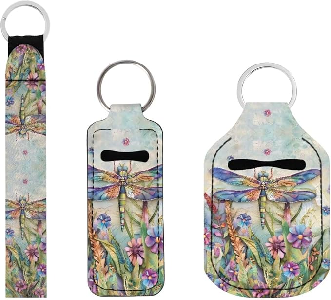 Suobstales 3Pcs Travel Bottles Keychain Holder Set,Travel Bottle Sleeves+Neoprene Chapstick Holders+Lanyard Keychain