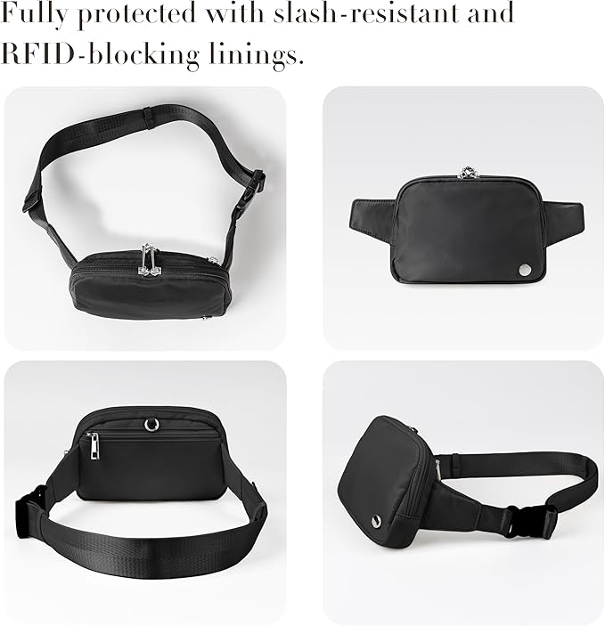 Anti Theft Fanny Pack 2L Belt Bag Crossbody Bag for Women Men Rfid Blocking Sling Waist Bags for Travel, Black