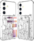 Compatible with Samsung Galaxy S24 / S25 Case Card Holder for Women Cute Design,Wallet Phone Cases Transparent Cool Kawaii Protective (Clear Black Flower Bouquet)