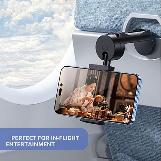 2 PACK Airplane Phone Holder Travel Essentials Accessories – Universal Hands Free Cell Phone Stand Mount for Air Plane Table Seat Desk, Cruise, Car & Flight – Mini Size for Vacation, iPhone, Samsung