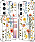 Compatible with Samsung Galaxy S24 / S25 Case Card Holder for Women Cute Design,Wallet Phone Cases Transparent Cool Kawaii Protective (Clear Multicolored Flowers Branches)