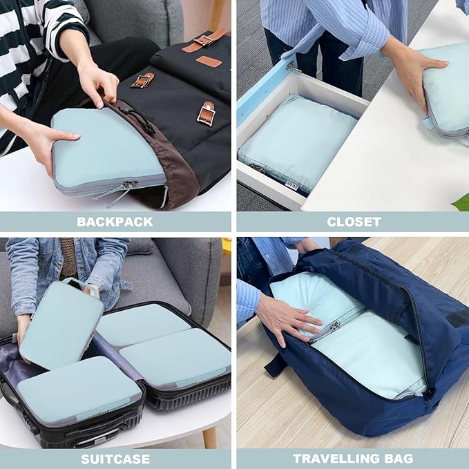 Compression Packing Cubes for Travel Accessories, 2 Set Compression Bags Travel Cubes for Packing Suitcase Luggage Organizer Bags Set, Blue