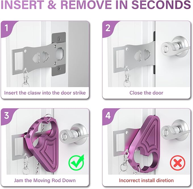 Portable Door Lock for Travelers, Sturdy Metal Hotel Door Lock, Front Door Security for Motel Home Office Apartment Bedroom, Privacy & Safety Essential