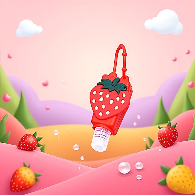 Red Strawberry Empty Travel Hand Sanitizer Bottle, Silicone Sleeve Refillable Empty Squeeze Leakproof Flip Cap Keychain, Hand Soap Holder Cosmetic Containers, Refillable Portable Travel Containers