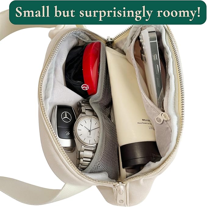 Anti-Theft Fanny Pack for Women & Men, Lightweight Secure Crossbody Waist Bag with Anti-Slip Adjustable Strap for Travel, Hiking, Running, Water-Resistant Belt Bag, Everyday Essentials Organizer Beige