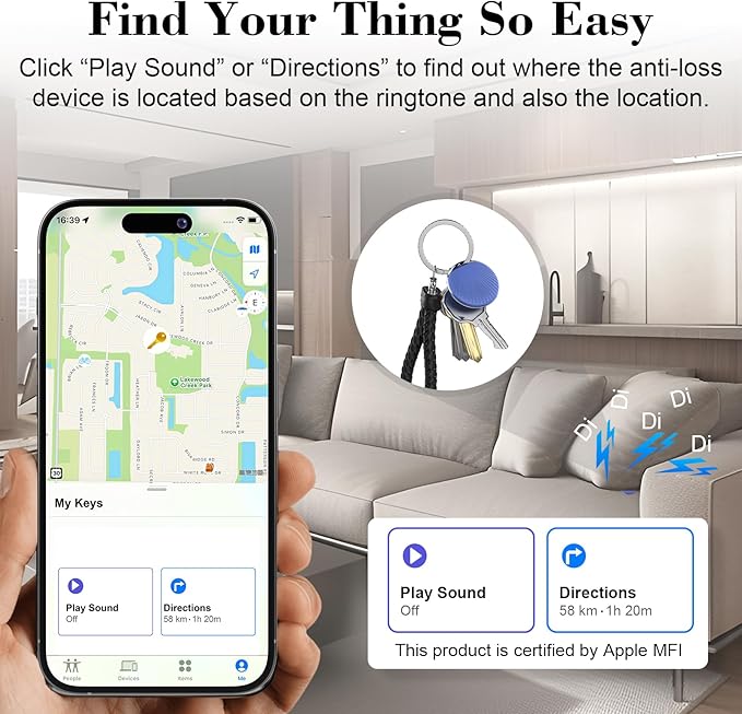 Air Tracker Tag, [MFi Certified] Smart Tag, Pet Bluetooth Tracker for Apple Find My, IP68 Waterproof,Replaceable Battery, Key Finder and Item Locator for Keys, Bags, Pets, Wallet-Blue