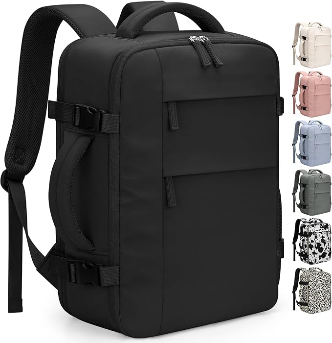 Pritent Travel Backpack for Women Man, Waterproof Laptop Backpack Travel Bag Airline Approved Carry on Weekender Overnight Bag Bookbag for Business,Travel, Work Fits 17.3 inch Laptop(Large,Black)
