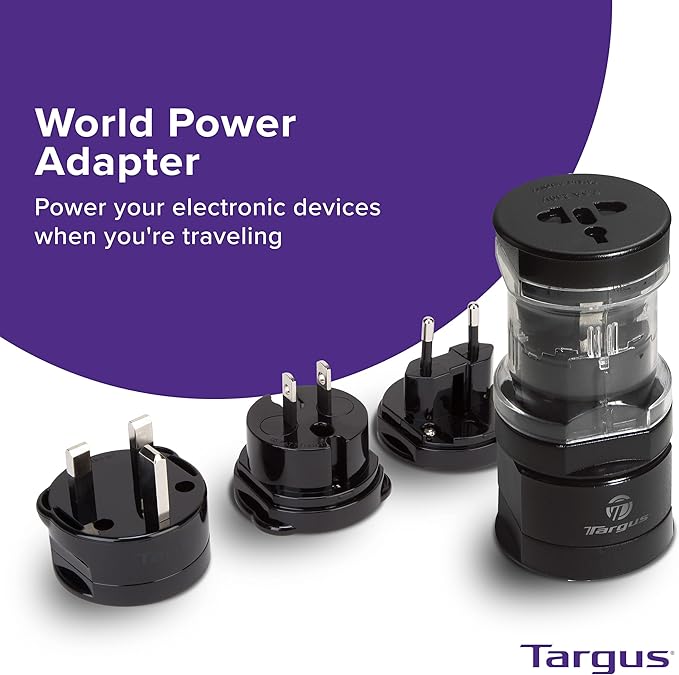 Targus Universal Travel Adapter, International Plug Adapter, Travel Worldwide Power Adapters for Europe, UK, Asia, Africa, LAC, MENA, & USA, Travel Plug Adapter (APK01US1)
