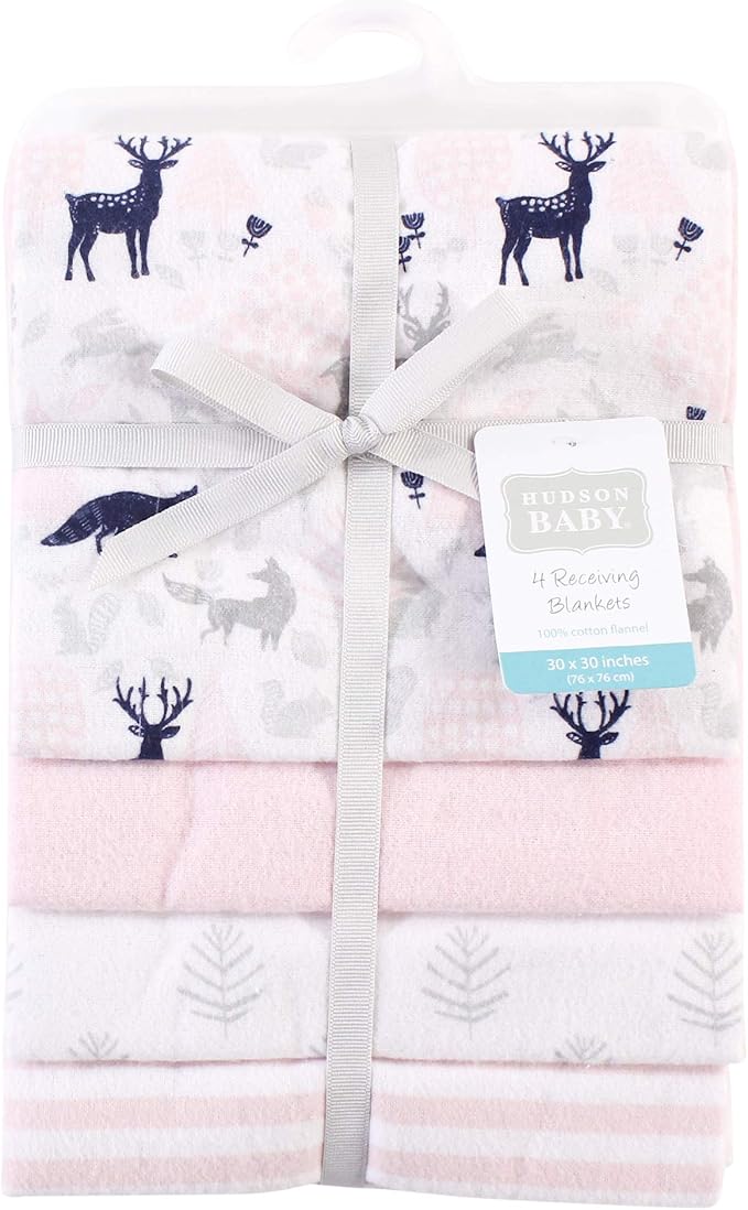 Hudson Baby Unisex Baby Cotton Flannel Receiving Blankets, Linocut Woodland Girl, One Size
