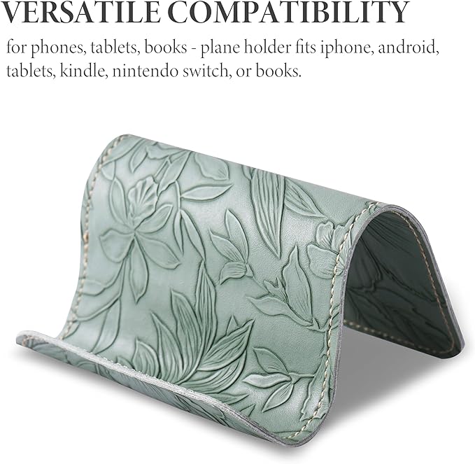 Airplane Travel Essentials for Flying Flex Flap Cell Phone Holder & Flexible Tablet Stand for Desk, Bed, Treadmill, Home & in-Flight Airplane Travel Accessories(1-Carved Green)