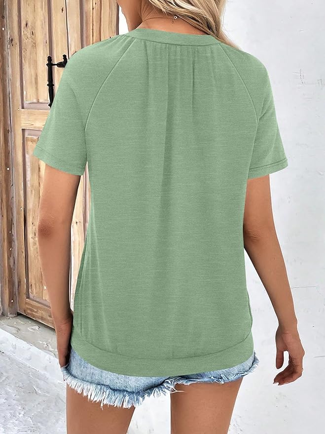 AUTOMET Womens Tops Short Sleeve V Neck T Shirts 2026 Summer Spring Beach Vacation Clothes Casual Loose Ruched Top