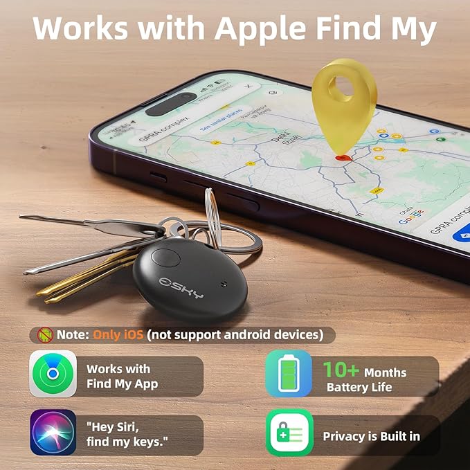 Esky Air Tracker Tag-1 Pack, Smart Bluetooth Luggage Tracker Compatible with Apple Find My APP (Only for iOS, Not for Android), Key Finder and Item Locator for Luggage, Backpack, Suitcases, Wallet