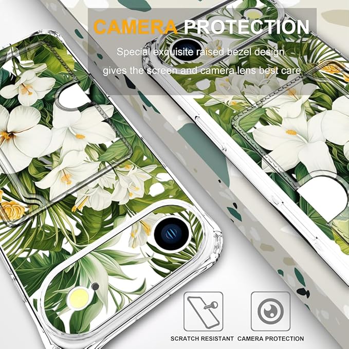 Compatible with iPhone 17 Air Case Card Holder for Women Cute Design,Wallet Phone Cases Transparent Cool Kawaii Protective (Clear Green Flowers Tropical Jungle)