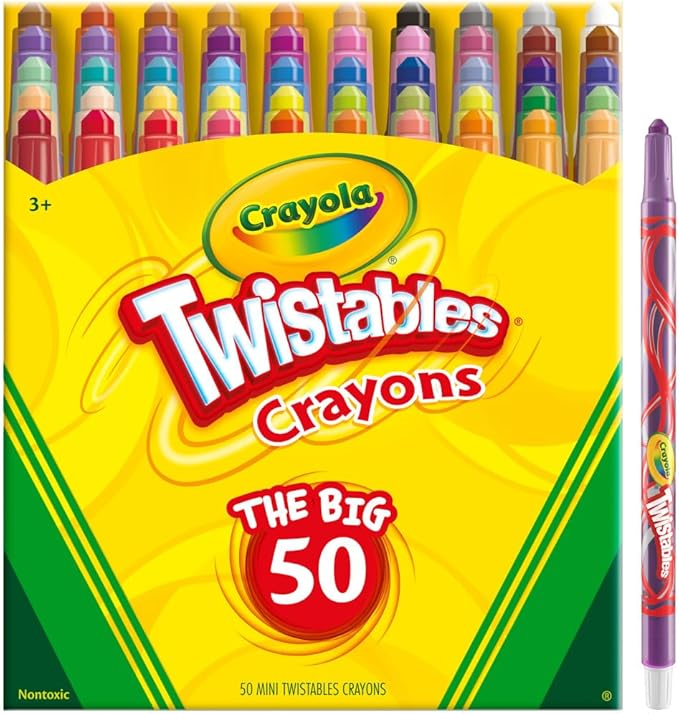 Crayola Mini Twistables Crayons for Kids (50ct), Back to School Supplies, No Peel Crayons for Coloring Books, Gift for Toddlers & Kids, Arts & Crafts, 3+