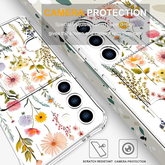 Compatible with Samsung Galaxy S24 / S25 Case Card Holder for Women Cute Design,Wallet Phone Cases Transparent Cool Kawaii Protective (Clear Watercolor Floral)